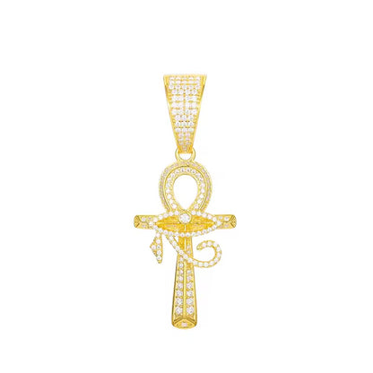 MOISSANITE EYE OF HORUS ANKH CROSS PENDANT. - GOLD