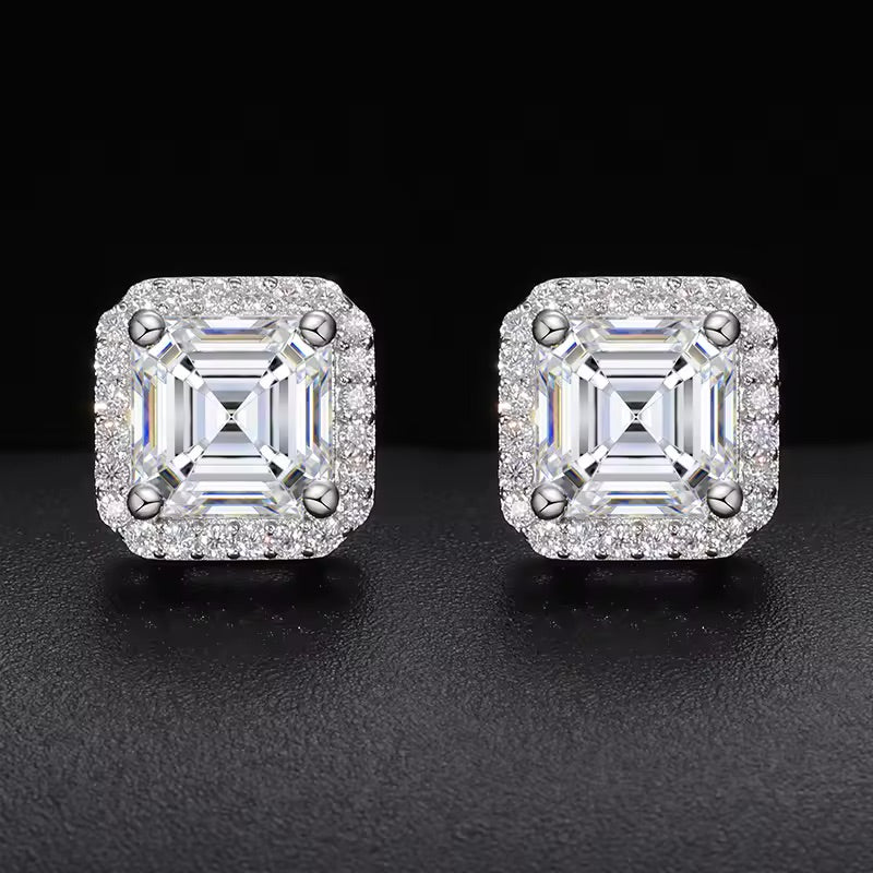 MOISSANITE SQUARE STUDS. - WHITE GOLD