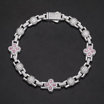 MOISSANITE PINK CLOVER LINK BRACELET. - WHITE GOLD