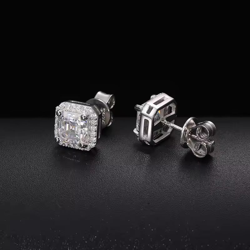 MOISSANITE SQUARE STUDS. - WHITE GOLD