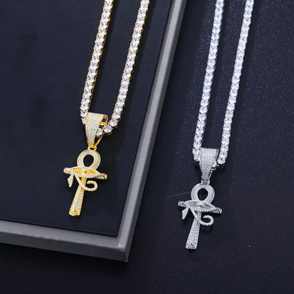 MOISSANITE EYE OF HORUS ANKH CROSS PENDANT. - WHITE GOLD