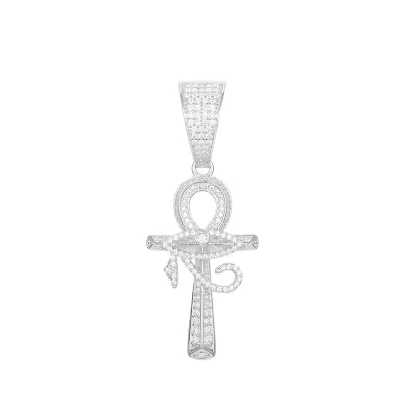 MOISSANITE EYE OF HORUS ANKH CROSS PENDANT. - WHITE GOLD