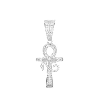 MOISSANITE EYE OF HORUS ANKH CROSS PENDANT. - WHITE GOLD