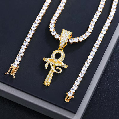 MOISSANITE EYE OF HORUS ANKH CROSS PENDANT. - GOLD