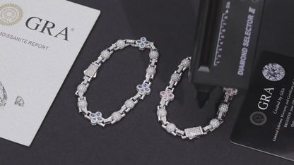 MOISSANITE BLUE CLOVER LINK BRACELET. - WHITE GOLD